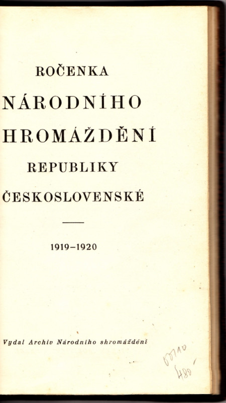 Ročenka národního shromáždění republiky Československé 1919 - 1920